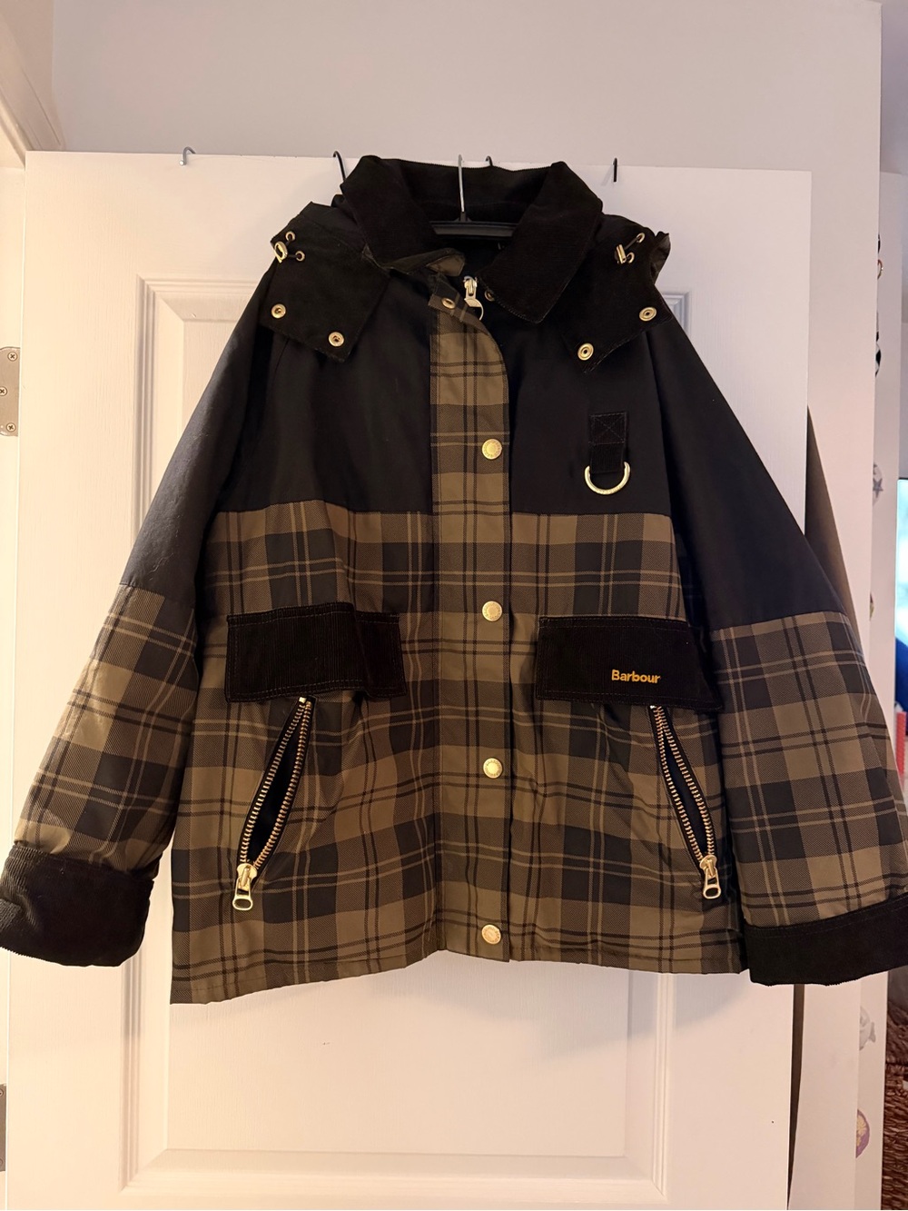 Barbour Elaine Plaid Showerproof Hooded Jacket, Sz US 12